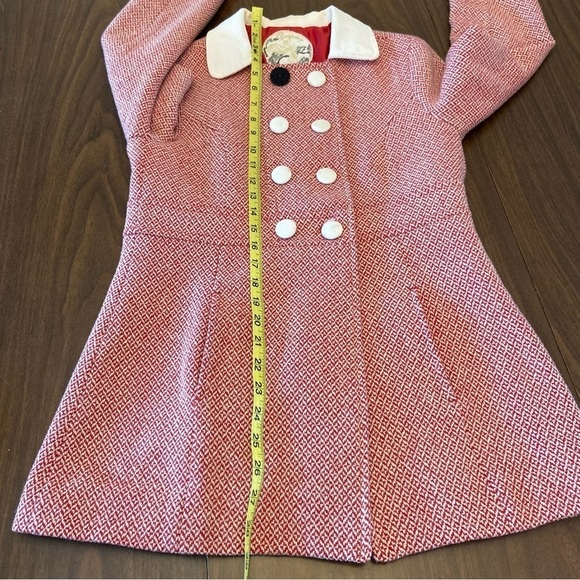 Women's  Zara Pink Double-Breasted Pea Coat Houndstooth Pattern Size Small - Picture 15 of 16